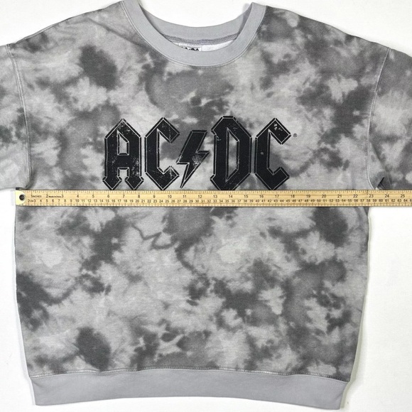AC/DC Sweatshirt Junior Size XXL (19) Gray Tie Dye Graphic Long Sleeve Rock 2018 - Picture 6 of 8